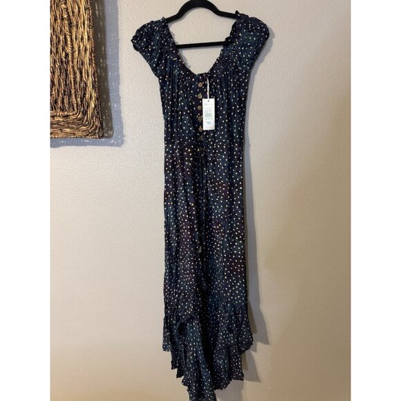 Tiare Hawaii Dress S M L O/S Green Blue Tan Smocked Ruffle Flowy Washable NEW - Picture 12 of 13